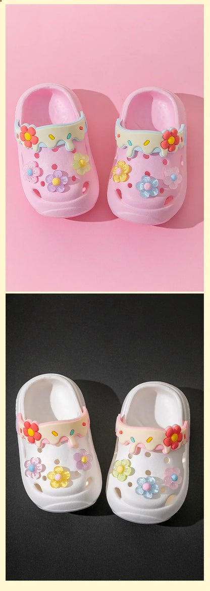 Summer Childrens Slippers Baby New Cute Flowers Soft Sole Sandals Indoor Soft Anti Slip Girl Sandals Hole Shoes Kids Beach Shoes