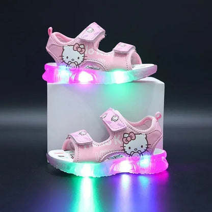 Summer New Baby Girls Led Light Sandals Cute Hello Kitty Children's Casual Shoes Anti-slip Kids Beach Shoes Outdoor Shoes