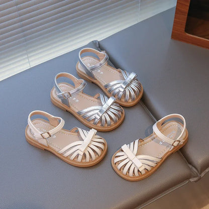 Girls Summer Non-slip Soft Sole Sandals Toddler Cute Bow Round Head Beach Shoes Baby Girl Fashion Elegant School Party Shoes