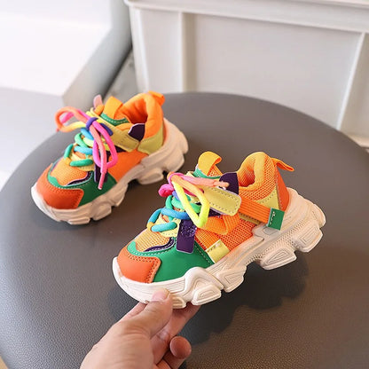 Girls & Boys Casual Sneakers Soft Sole Sports Shoes For Child Autumn colorful