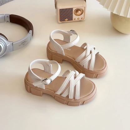 Girls Sandals 3-18 Years Old Beige Open-toe Woven Kids Beach Shoes Summer New Green Fashion Hundred Children's Sandals Shoes