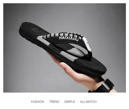 Men Slides Cloth Tape Woven Color Matching Stripe Wear-resistant Slippers (Available)