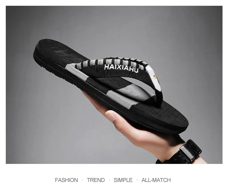 Men Slides Cloth Tape Woven Color Matching Stripe Wear-resistant Slippers (Available)