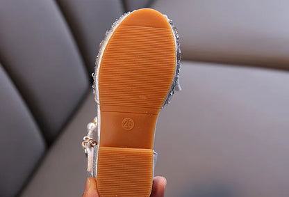 Girls Princess Sandals Kids Summer Children Wedding Party Shoes Performance Soft Flat Shoe Girls Dance Diamonds Butterfly Shoe