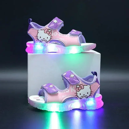 Summer New Baby Girls Led Light Sandals Cute Hello Kitty Children's Casual Shoes Anti-slip Kids Beach Shoes Outdoor Shoes