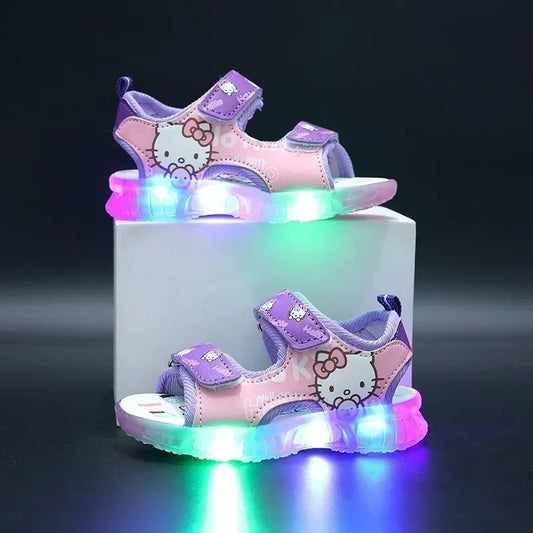 Summer New Baby Girls Led Light Sandals Cute Hello Kitty Children's Casual Shoes Anti-slip Kids Beach Shoes Outdoor Shoes