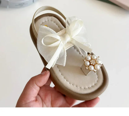 Summer Fashion Kids Platform Princess Shoes  Sandals Girls Rhinestone Straps Beach Shoes Soft Sole Ribbon Bow Versatile Sandals