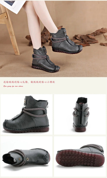 Women's Boots Autumn and Winter New Flat Soft Soled Short Boots National Style Vintage Womens Shoes Warm and Cotton Shoes