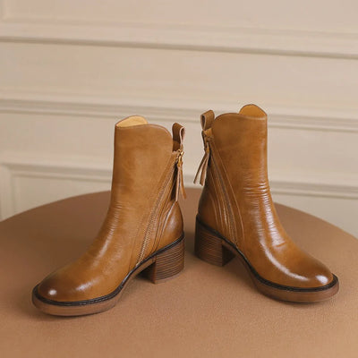 Women's Boots 2025 Spring and Autumn New Chelsea Boots Thick Heel Brown Short Leather Shoes for Women High Heels platform shoes