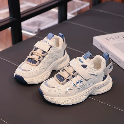 Boys Girls Sports Shoes Non-slip Trendy Students Sneakers Thick Soft Sole 2025 New Fashion Children Running Shoes Hook&loop