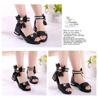 Kids Bow Sandals Children Girls Summer Cute Sandals Beach Sandals Princess Fashion High Heels Tassel School Shoes