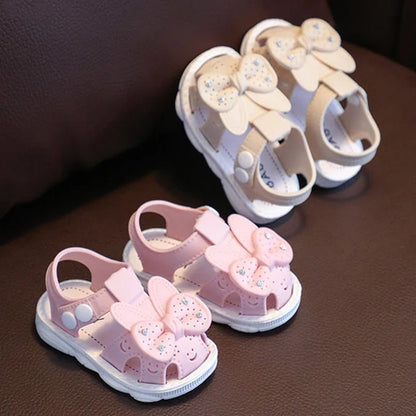 New Summer Cute Bow Rhinestone Baby Shoes For Girls Non-Slip Soft-Soled Children Toddler Kids Sandals With Covered Toes