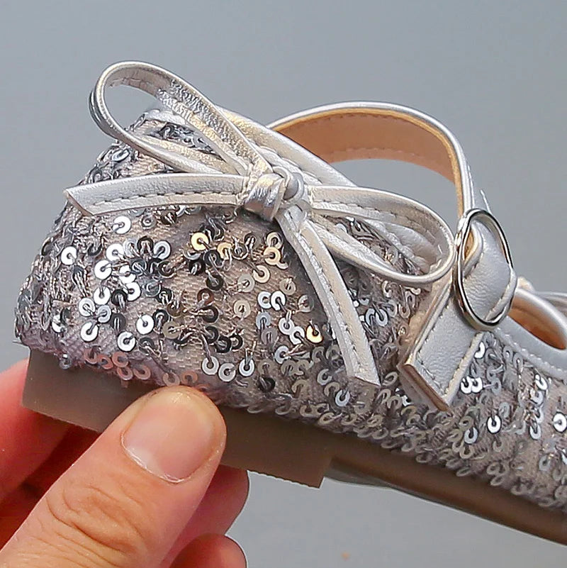 Girls' shoes Princess shoes for girls spring and autumn new models sequins soft sole leather shoes