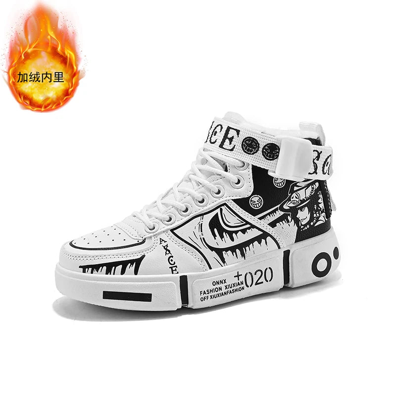 Boys' high-top sneakers Autumn new style children's sports shoes Buckle student soft-soled fleece casual shoes