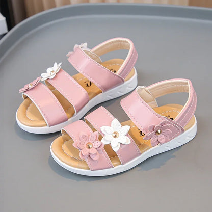 Children's Summer Sandals Sweet Chic Floral Sandals for Pretty Girls Fashion Princess Versatile Kids Wedding Party Flat Sandals
