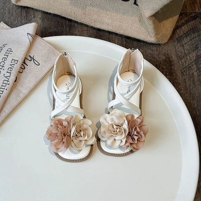 Girls' Sandals Summer New Children's Flower Princess Shoes Medium Large Children's Soft Bottom High Butt Roman Shoes