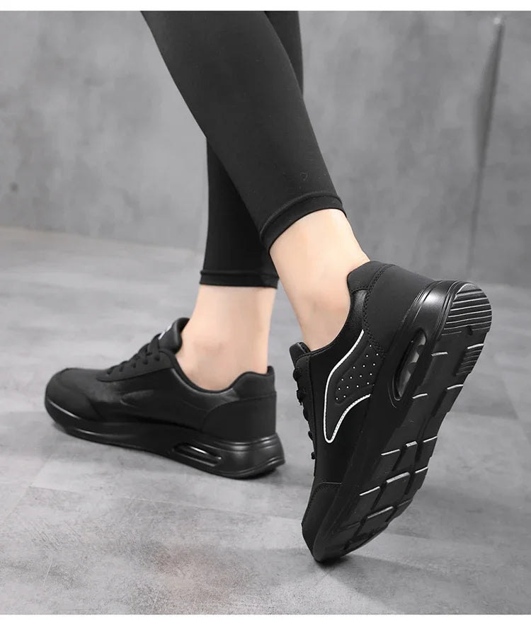 New Women's Fashionable Sneakers Leather Women's Casual Shoes Lace Up Flat Shoes Ladies Lightweight Fitness Walking Shoes