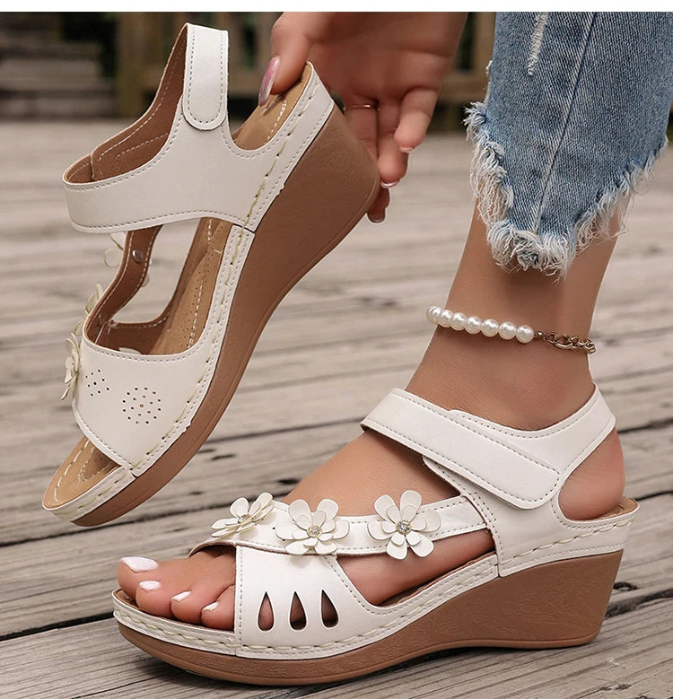 Women's Sandals New Wedges Heels Sandals For Summer Shoes Women Luxury Flower Sandalias Mujer Soft Heeled Summer Footwear