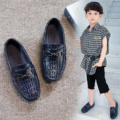 Children's Leather Shoe Boys Moccasins Non-slip Britain Style Round-toe Flat Shoes 2025 Autumn Fashion Casual Kids Loafers
