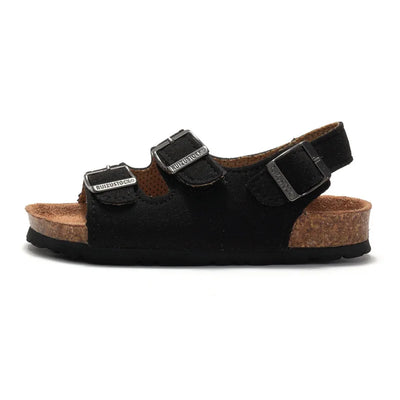 Boys Summer Soft Soled Cork Sandals Children One Line Herringbone Slippers Girl Beach Breathable Double Ring Buckle Casual Shoes