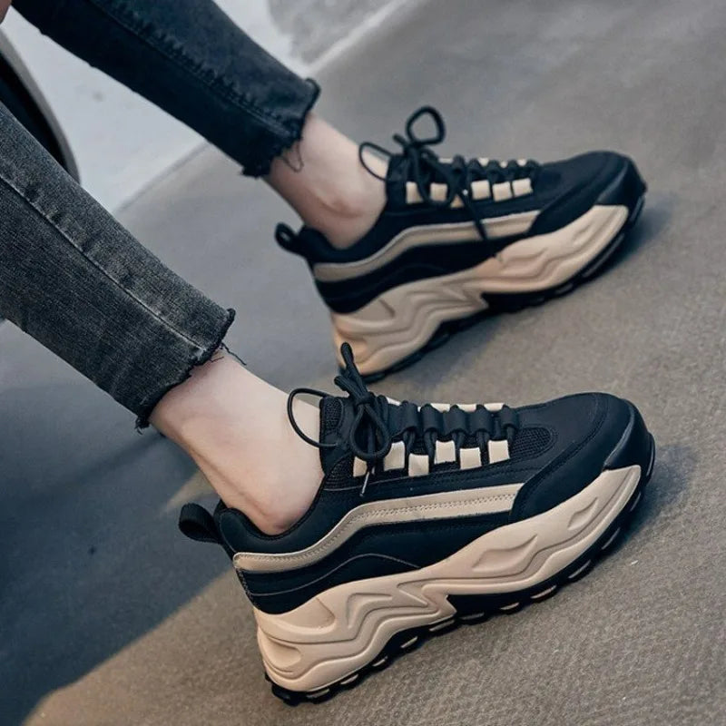 Women's Sneakers Trend Height Increasing Platform Shoes Breathable Casual Sports Shoes for Women Black Vulcanized Shoes Sneakers