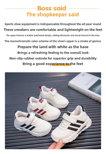 2026 New Spring Fall Sport Shoes for Boys Fashion Patchwork Stripes Dad Sneakers for Girls Black Khaki Gray Kids Trainers
