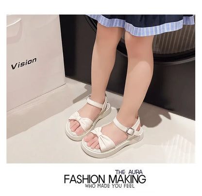 Girls Summer Beach Sandals 2025 New Solid Color Kids Causal Sandals Fashion Sweet Bow School Versatile Children Princess Shoes