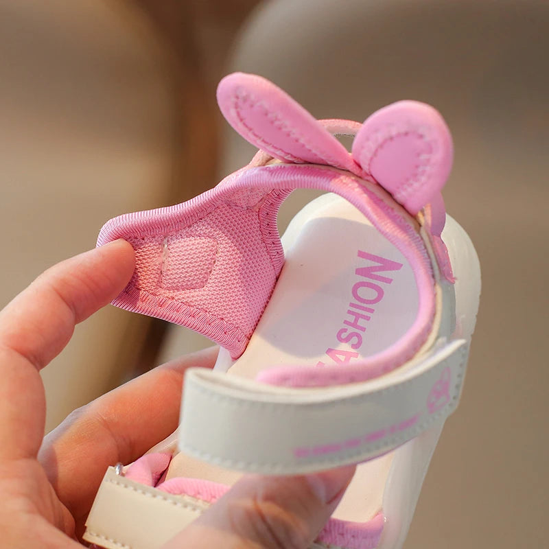 Children's Sandals 2-12 Years Old Cartoon Greenish Pink Soft Boys Girls Beach Shoes Casual Non-slip Kids Baby Sports Sandals