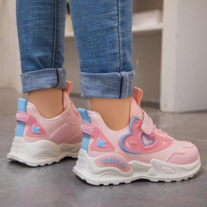 Children's Running Shoes Girls Sneakers Fashion Classic Hot Sale Kids School Casual Sports Shoes Anti-skid Pink with Love Heart