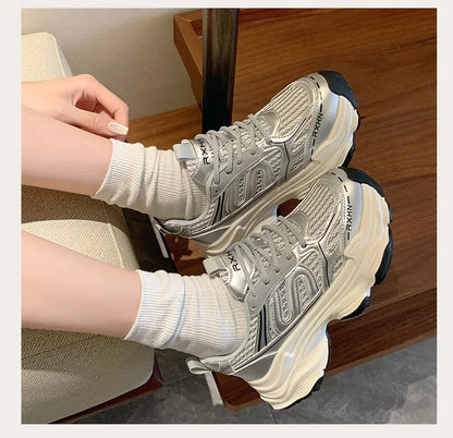Women Sneakers Autumn Fashion Breathable Casual Shoes Women Mesh Lace Up Comfort Platform Vulcanize Shoes Zapatillas De Mujer