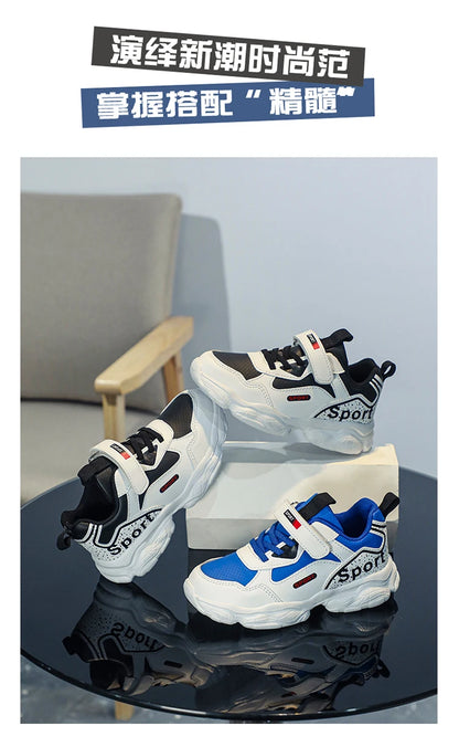 Boys Shoes Sneakers Leather Children Comfortable Flat Shoes Black White Shoes for Kids Girls School Walking Footwear Non Slip