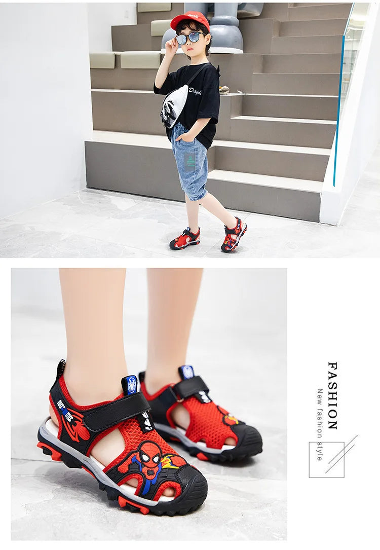 New Summer Kids Boys Sandals Closed Toe Cartoon Spiderman Shoes Orthopedic Sport Pu Leather Soft Baby Girls Beach Shoes Children