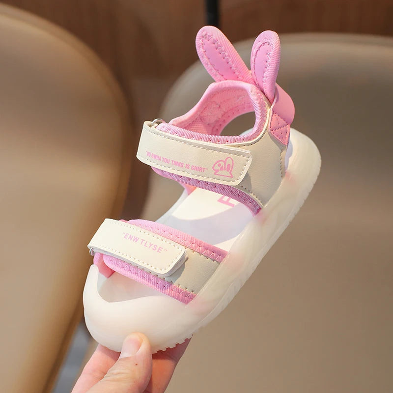 Children's Sandals 2-12 Years Old Cartoon Greenish Pink Soft Boys Girls Beach Shoes Casual Non-slip Kids Baby Sports Sandals