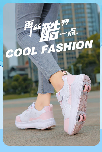 Kids Roller Skate Shoes Fashion Casual Sports Children 4-Wheels Sneakers for Boys and Girls Gift Nice Footwear