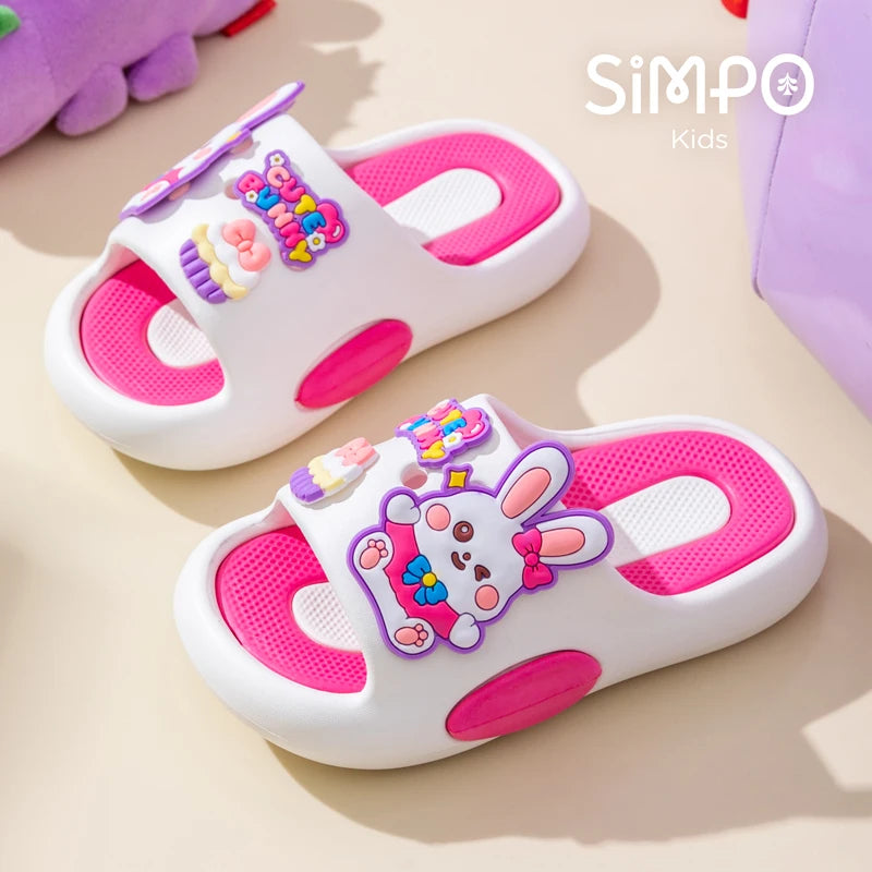 Cute Bunny Children's Home Slippers Girls' Summer Footwear Beach Sandals For Kids Thick Sole Soft Non-slip Home Bathroom Shoes