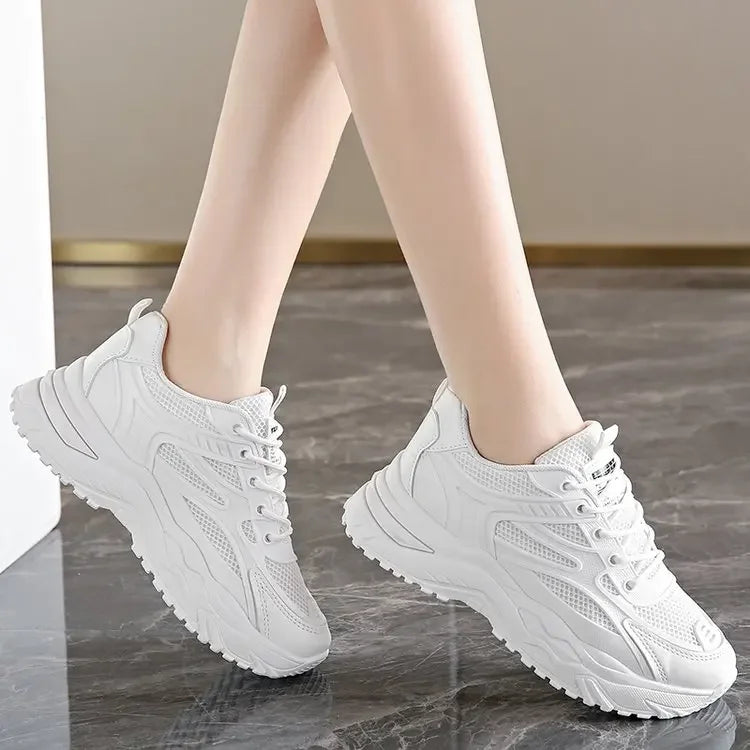 White Sneakers Women New Leather Chunky Sneakers Women's Sports Shoes Thick Tennis Vulcanized Shoes Basket Platform Shoes