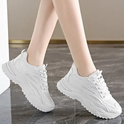 White Sneakers Women New Leather Chunky Sneakers Women's Sports Shoes Thick Tennis Vulcanized Shoes Basket Platform Shoes