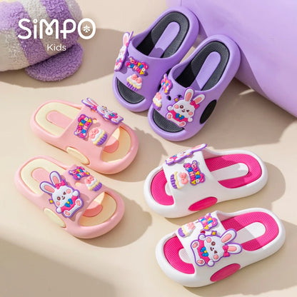 Cute Bunny Children's Home Slippers Girls' Summer Footwear Beach Sandals For Kids Thick Sole Soft Non-slip Home Bathroom Shoes