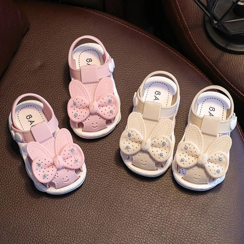 New Summer Cute Bow Rhinestone Baby Shoes For Girls Non-Slip Soft-Soled Children Toddler Kids Sandals With Covered Toes