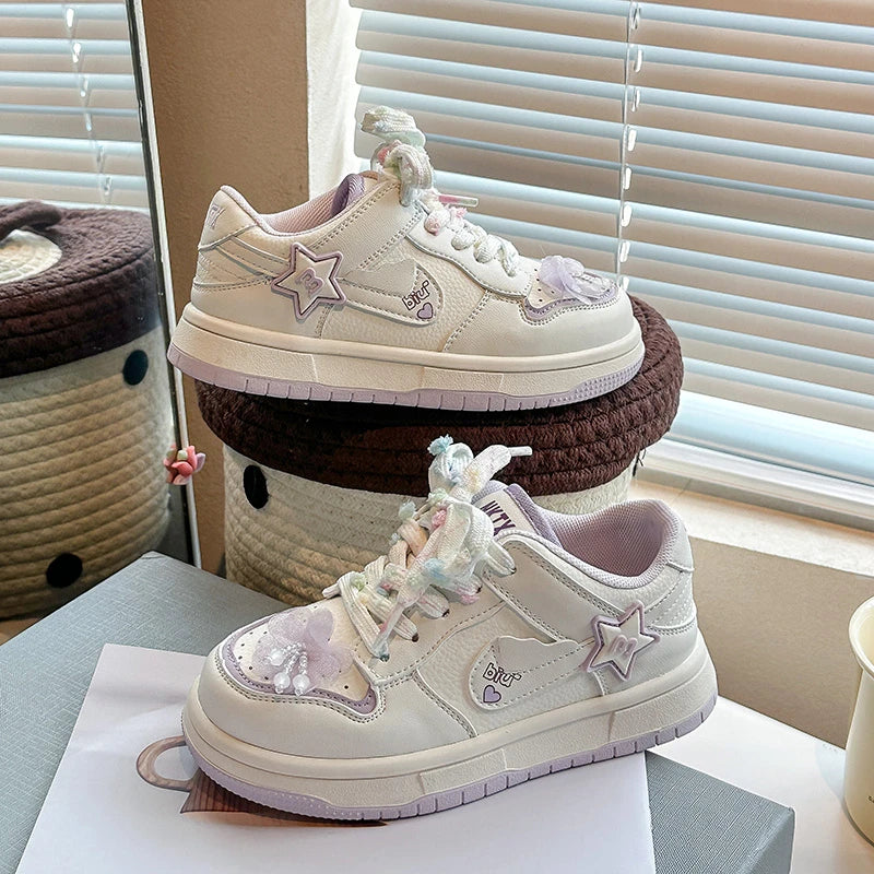 Girls' white sneakers autumn New leather breathable casual shoes, girls' soft-soled sports shoes and running shoes