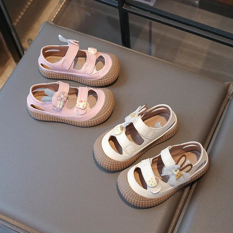 Kids Bow Summer Sweet Closed Toe Sandals Girls Princess Shoes Children Baby Kindergarten Non-slip Flats Shoes