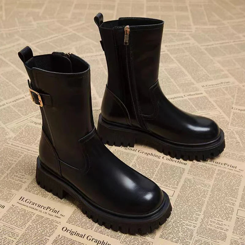 Women's Boots Designer Heeled Shoes Leather Retro Ankle Boots Fashion Goth Chelsea Boots New Walking Cozy Dress Mujer Botas