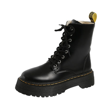 New Women Boots Goth Casual Shoes Woman Leather Chelsea Classic Female Goth Shoes High Platform Boots Women Boots