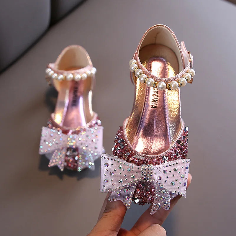 Kids Shoes Summer for Girl Sandals Fashion Sequins Rhinestone Bow Girls Princess Shoe Soft Bottom