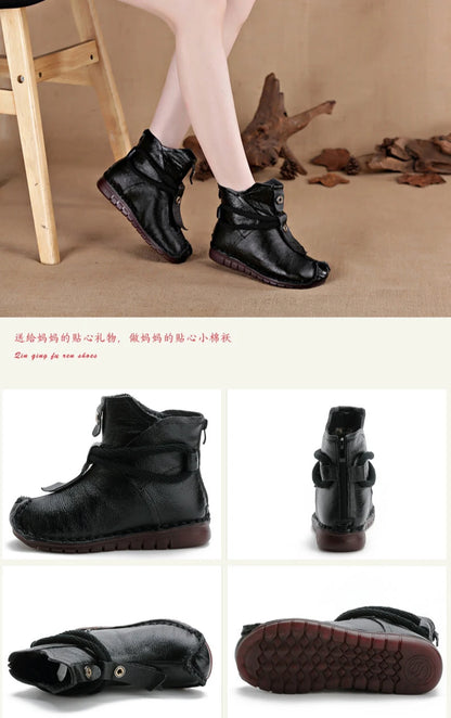 Women's Boots Autumn and Winter New Flat Soft Soled Short Boots National Style Vintage Womens Shoes Warm and Cotton Shoes