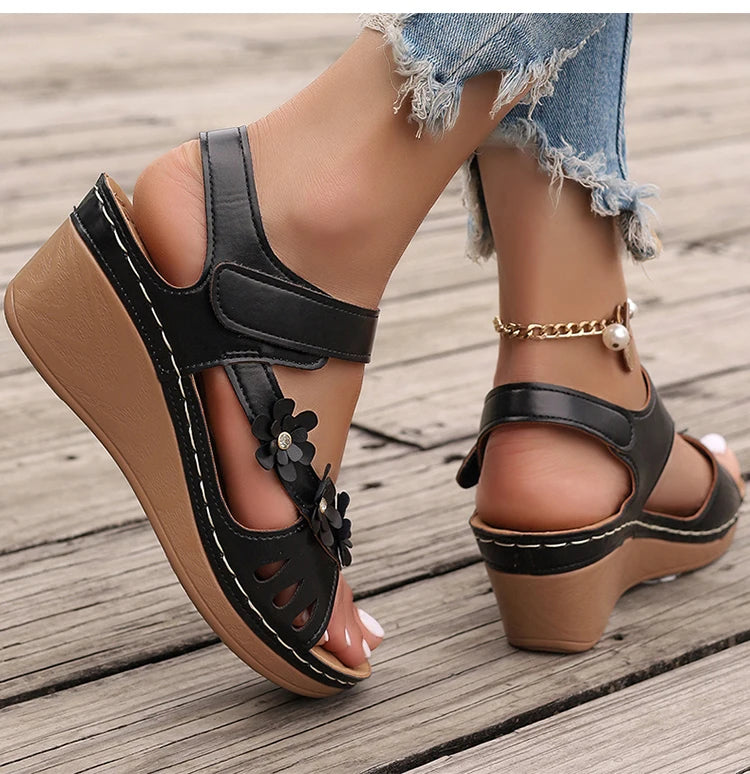 Women's Sandals New Wedges Heels Sandals For Summer Shoes Women Luxury Flower Sandalias Mujer Soft Heeled Summer Footwear