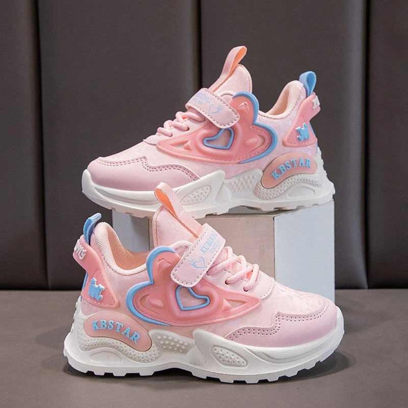 Children's Running Shoes Girls Sneakers Fashion Classic Hot Sale Kids School Casual Sports Shoes Anti-skid Pink with Love Heart