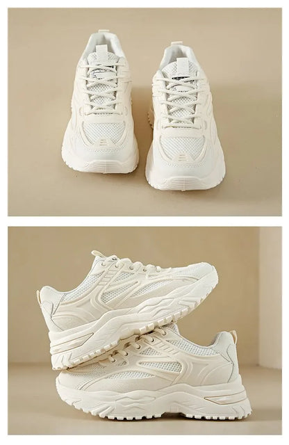 White Sneakers Women New Leather Chunky Sneakers Women's Sports Shoes Thick Tennis Vulcanized Shoes Basket Platform Shoes