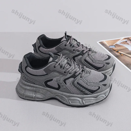 Women's Fashion Chunky Sneakers 2026 Spring Autumn New Platform Height Increase Shoes Comfortable Breathable Casual Sport Shoes