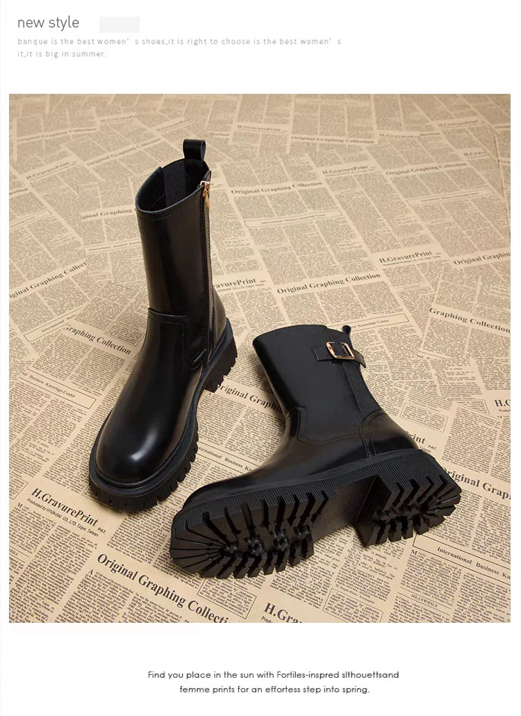 Women's Boots Designer Heeled Shoes Leather Retro Ankle Boots Fashion Goth Chelsea Boots New Walking Cozy Dress Mujer Botas
